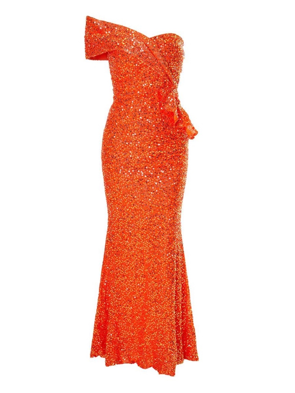 Orange One-Shoulder Sequin Evening Gown – Asymmetrical Formal Dress NWT